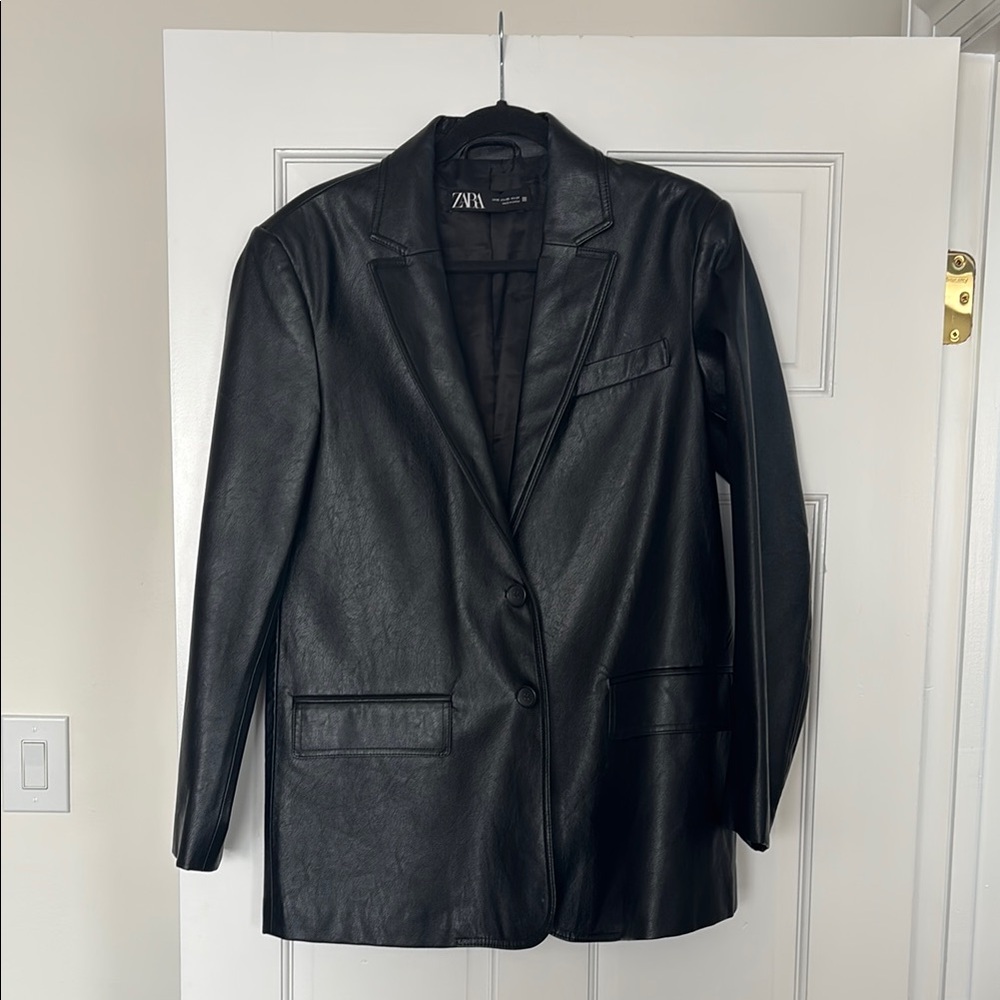 Zara Black Leather Oversized Blazer